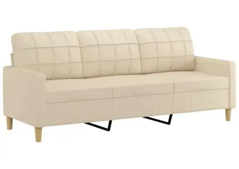 Set de canapele cu perne, 2 piese, crem, material textil - 4/5