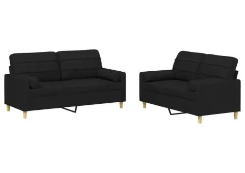 Set de canapele cu perne, 2 piese, negru, material textil - 2/5