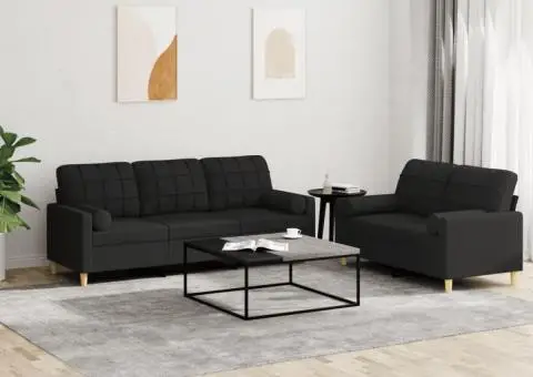 Set de canapele cu perne, 2 piese, negru, material textil - 1/5