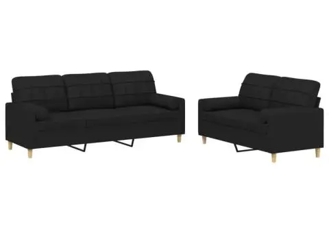 Set de canapele cu perne, 2 piese, negru, material textil - 2/5