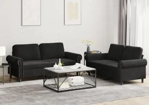 Set de canapele cu perne, 2 piese, negru, catifea - 1/5