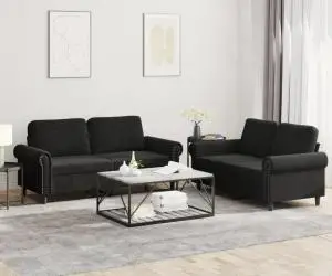 vidaXL Set de canapele cu perne, 2 piese, negru, catifea