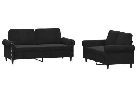 Set de canapele cu perne, 2 piese, negru, catifea - 2/5