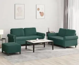 vidaXL Set de canapele cu perne, 3 piese, verde închis, catifea