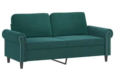 Set de canapele cu perne, 3 piese, verde închis, catifea - 4/5