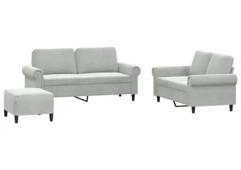 Set de canapele cu perne, 3 piese, gri deschis, catifea - 2/5