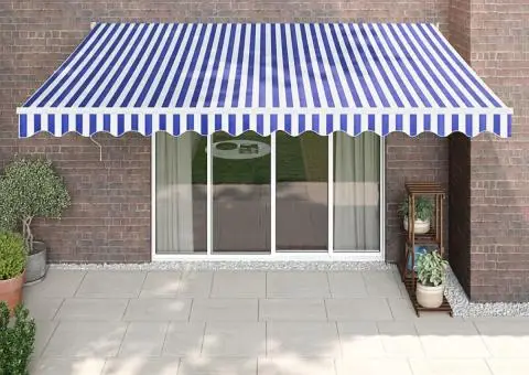 Copertină retractabilă automată, albastru și alb, 4,5x3 m - 1/5