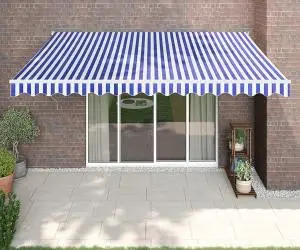vidaXL Copertină retractabilă automată, albastru și alb, 4,5x3 m