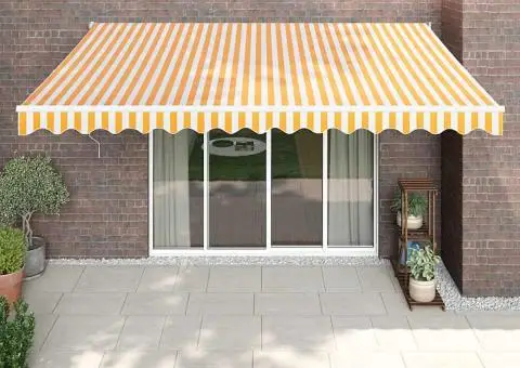 Copertină retractabilă automată, galben și alb, 4x3 m - 1/5