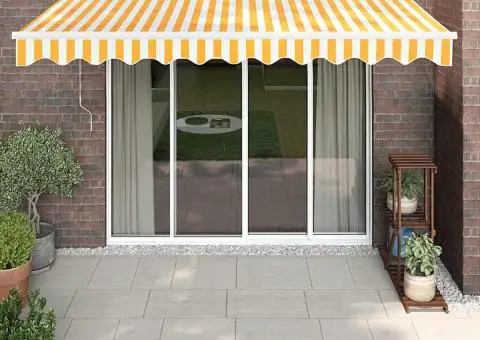 Copertină retractabilă automată, galben și alb, 3x2,5 m - 1/5