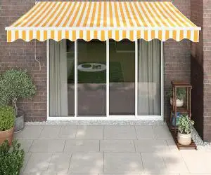 vidaXL Copertină retractabilă automată, galben și alb, 3x2,5 m