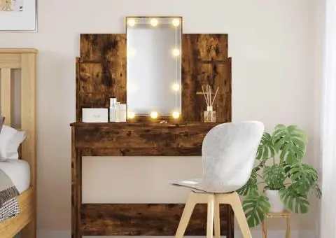 Masă de toaletă cu LED-uri, stejar fumuriu, 96x40x142 cm - 1/5