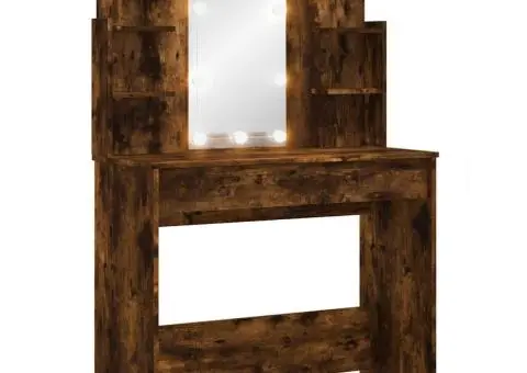 Masă de toaletă cu LED-uri, stejar fumuriu, 96x40x142 cm - 2/5