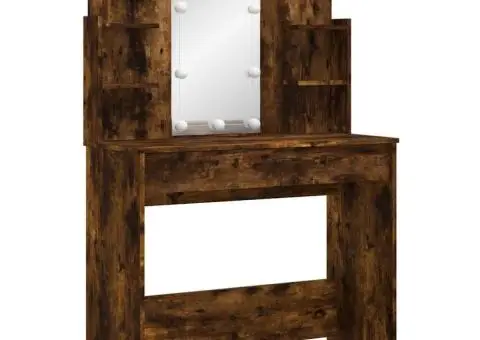 Masă de toaletă cu LED-uri, stejar fumuriu, 96x40x142 cm - 3/5