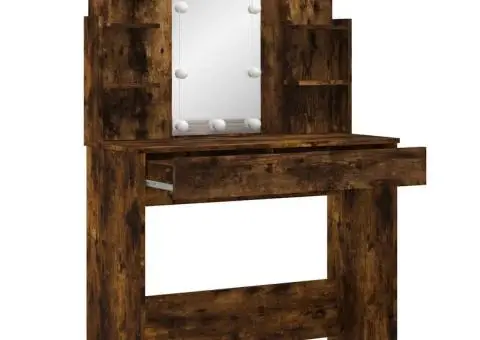 Masă de toaletă cu LED-uri, stejar fumuriu, 96x40x142 cm - 4/5