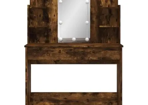 Masă de toaletă cu LED-uri, stejar fumuriu, 96x40x142 cm - 5/5