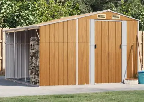 Șopron de grădină, maro deschis, 277x279x179 cm oțel galvanizat - 1/5