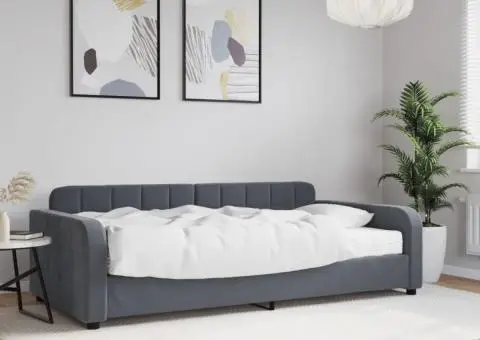 Pat de zi cu saltea, gri închis, 100x200 cm, catifea - 1/5