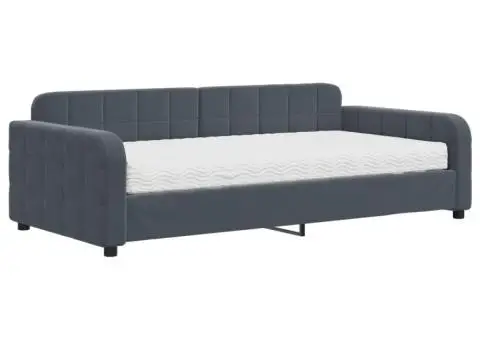 Pat de zi cu saltea, gri închis, 100x200 cm, catifea - 2/5