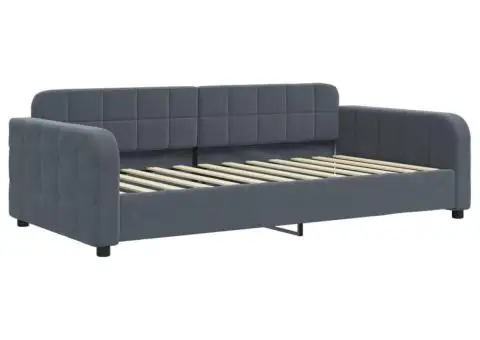 Pat de zi cu saltea, gri închis, 100x200 cm, catifea - 3/5