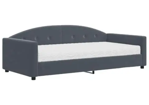 Pat de zi cu saltea, gri închis, 100x200 cm, catifea - 2/5