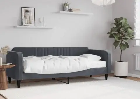 Pat de zi cu saltea, gri închis, 80x200 cm, catifea - 1/5