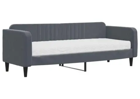 Pat de zi cu saltea, gri închis, 80x200 cm, catifea - 2/5