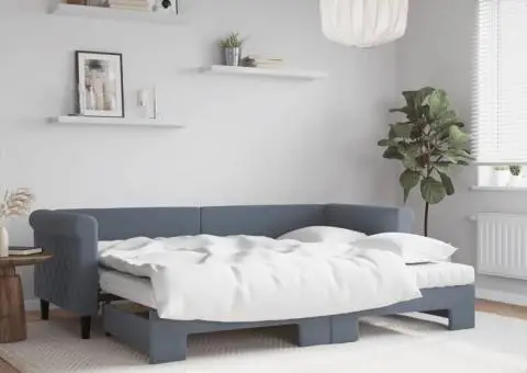 Pat de zi cu extensie și saltele gri închis 80x200 cm catifea - 1/5