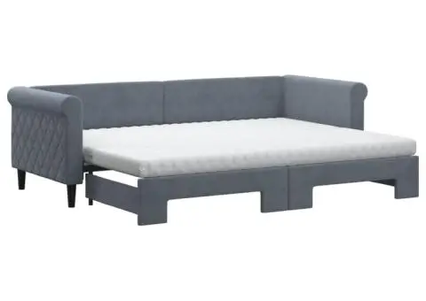 Pat de zi cu extensie și saltele gri închis 80x200 cm catifea - 2/5