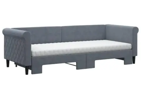 Pat de zi cu extensie și saltele gri închis 80x200 cm catifea - 3/5