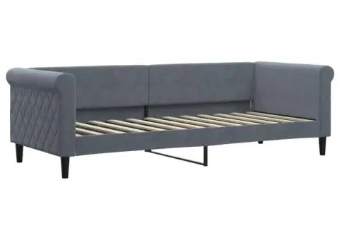 Pat de zi cu extensie și saltele gri închis 80x200 cm catifea - 4/5