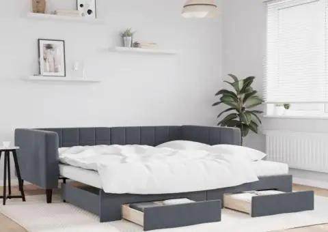 Pat de zi cu extensie și sertare gri închis 100x200cm catifea - 1/5