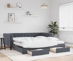 vidaXL Pat de zi cu extensie și sertare gri închis 100x200cm catifea