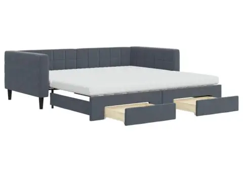 Pat de zi cu extensie și sertare gri închis 100x200cm catifea - 2/5