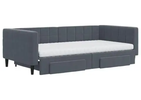 Pat de zi cu extensie și sertare gri închis 100x200cm catifea - 3/5