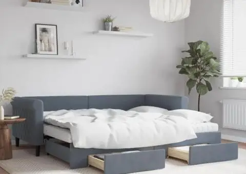 Pat de zi cu extensie și sertare gri închis 90x200 cm catifea - 1/5