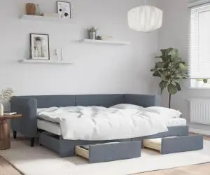 vidaXL Pat de zi cu extensie și sertare gri închis 90x200 cm catifea