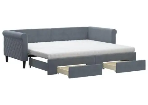 Pat de zi cu extensie și sertare gri închis 90x200 cm catifea - 2/5