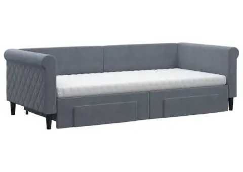 Pat de zi cu extensie și sertare gri închis 90x200 cm catifea - 3/5
