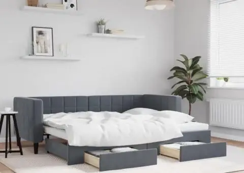 Pat de zi cu extensie și sertare gri închis 80x200 cm catifea - 1/5