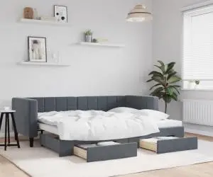 vidaXL Pat de zi cu extensie și sertare gri închis 80x200 cm catifea