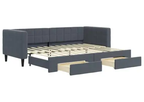 Pat de zi cu extensie și sertare gri închis 80x200 cm catifea - 2/5