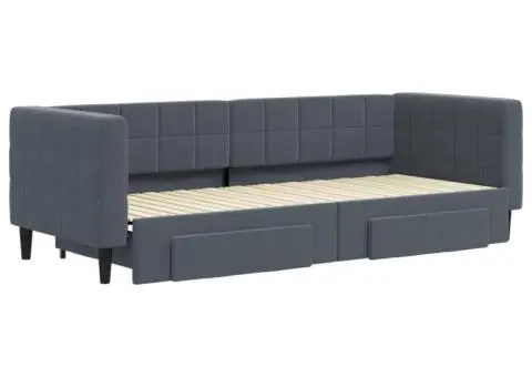 Pat de zi cu extensie și sertare gri închis 80x200 cm catifea - 3/5