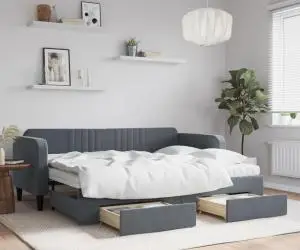 vidaXL Pat de zi cu extensie și sertare gri închis 80x200 cm catifea
