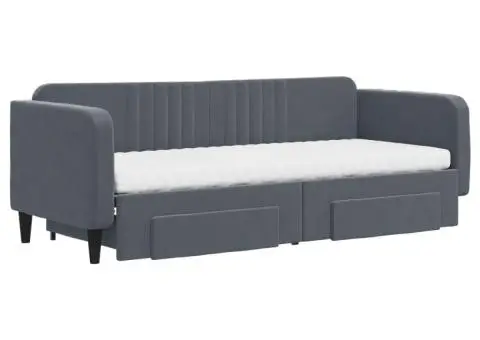 Pat de zi cu extensie și sertare gri închis 80x200 cm catifea - 3/5