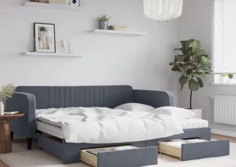 Pat de zi cu extensie și sertare gri închis 100x200cm catifea - 1/5