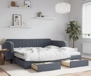 vidaXL Pat de zi cu extensie și sertare gri închis 100x200cm catifea