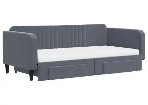 Pat de zi cu extensie și sertare gri închis 100x200cm catifea - 3/5