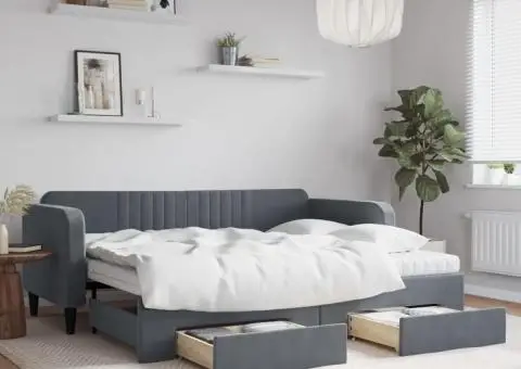 Pat de zi cu extensie și sertare gri închis 90x200 cm catifea - 1/5