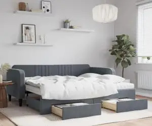 vidaXL Pat de zi cu extensie și sertare gri închis 90x200 cm catifea